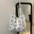 Plush white tote bag with blue butterfly print and soft faux fur texture - Dark Blue Butterfly Style / Blue