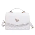 Chic white small square handbag with golden butterfly lock and V-quilted details - Off White