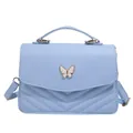 Light blue crossbody bag with quilted V-texture and metallic butterfly clasp buckle - Light Blue