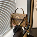 Bolso vintage a cuadros marrón negro con hebilla dorada y correa de hombro ajustable - Marrón