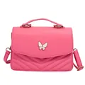 Chic pink quilted small square bag with butterfly clasp and adjustable crossbody strap - Rose Red