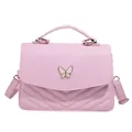 Light pink handbag with V-quilted texture and gold butterfly buckle decoration - Pink