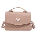 Light pink quilted crossbody bag with butterfly decor and gold hardware finish - Khaki