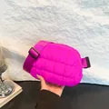 Quilted nylon crossbody waist bag in bright rose pink with adjustable strap - Purple