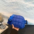 Bright blue quilted nylon puffer fanny pack with adjustable strap and plastic buckle - Blue