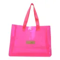 Neon pink transparent PVC tote bag with large capacity and durable nylon strap - Rose Pink