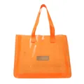 Transparent bright orange tote bag with PVC texture and orange woven straps - Orange