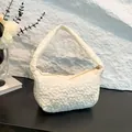 Chic beige floral quilted tote bag with soft puff texture and shoulder strap - White