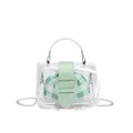 Transparante PVC mini crossbodytas met lichtgroene lederen bies en geruite binnentas - Groen