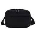 Detail of black multi-zipper shoulder bag with ripstop texture and adjustable strap - Black