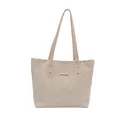 Chic cream ripple patterned tote bag for women with gold metal bar detail and long straps - White