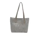 Grey tote bag with wavy marble patterns and elegant gold hardware decorations - Silver