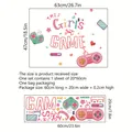 Gamer girl wall decal with game controller and hearts, pink and green bedroom decor - 20x60cm