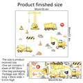 Watercolor construction vehicles wall decal with crane and excavator for kids room decor - Watercolor Construction Vehicle Style