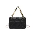 Fashionable black acrylic handbag with quilted triangle patterns and gold chain straps - Black