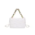 White quilted acrylic handbag with triangular patterns and gold chain strap handle - White