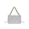 Silver acrylic mini square bag with gold chunky chain and triangle quilted glitter - Silver