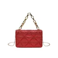 Sparkly red acrylic crossbody bag with quilted texture and gold chunky chain handle - Red