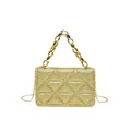 Bolso bandolera de lentejuelas doradas con diseño acolchado triangular y cadena - Dorado