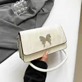 French minimalist marble white bow flap bag with silver chain handle for women - White