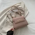 Sac à main chic rose poudré avec texture litchi et fermoir en métal doré - Rose