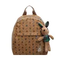 Sac à dos en cuir imprimé marron clair avec motifs de lapins et pendentif en peluche - Avec Pendentif / Marron