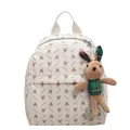 Sac à dos beige minimaliste avec motif de lapin et porte-clé en peluche lapin vert - Avec Pendentif / Blanc Cassé