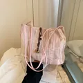 Chic pink and beige bamboo pattern tote bag with knot detail and slim shoulder strap - Pink