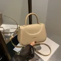 French style beige crossbody bag with fashion metal lettering and adjustable shoulder strap - Khaki