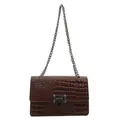 Donkerbruine crossbodytas met steenpatroon en chique metalen kettingriem - Bruin