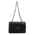 Zwarte crossbodytas met steentextuur, metalen ketting en een stijlvolle klepsluiting - Zwart