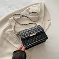 Classic black quilted crossbody bag with gold chain strap and metallic clasp closure - Black