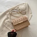 Beige quilted crossbody bag with gold chain strap and rectangle metallic clasp - Khaki