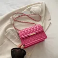 Chic magenta quilted crossbody bag with gold chain strap and elegant metallic hardware - Rose Pink