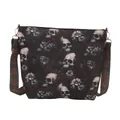 Gothic tote bag with skull floral print and ethnic style woven shoulder strap - Brown