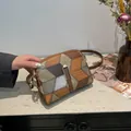 Bolso bandolera pequeño de retazos en cuero sintético texturizado marrón y gris - Marrón