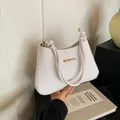White underarm bag with V-shaped embossed texture and knotted handle for women - White