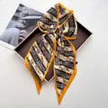 Elegant floral silk satin skinny scarf with yellow border and tropical daisy pattern - Yellow Trim Leopard Floral Patchwork Style (Style 9)