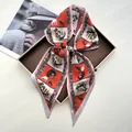 Orange equestrian horse print satin twilly scarf for women with sleek stirrup patterns - Orange and Cream Color-Block Equestrian Style (Style 10)
