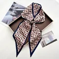 Elegant equestrian pattern silk satin scarf with checkered horse print and navy borders - Cream Base with Navy Trim Equestrian Grid Style (Style 14)