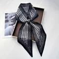 Classic black and white houndstooth twilly silk scarf for women's neck and bag decor - Black and White Houndstooth Minimalist Retro Style (Style 17)