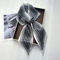 Chic black and white houndstooth silk satin scarf with sharp pointed ends in a display tray - Houndstooth Geometric Texture Satin Style (Style 18)