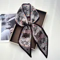 Elegant deep purple double-layer silk scarf with geometric floral print on a display tray - Purple, White, Orange & Pink Color Block Geometric Tree Style (Style 25)