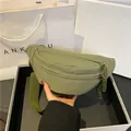 Grass green nylon dumpling bag with woven zipper pull and wide shoulder strap - Army Green