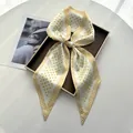 Elegant narrow faux silk scarf featuring cream and yellow polka dots and number five prints - Cream & Mustard Polka Dot Number 5 (Style 32)