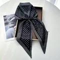 Elegant black and white polka dot silk-like scarf with number 5 print in gift box - Black White Polka Dot Number 5 Design (Style 33)