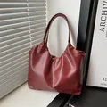Deep burgundy ruched cloud tote bag made of soft PU leather with dual handles - Red