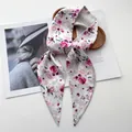 Floral silk-like scarf with rose prints and polka dots shown on a white background - Pink-Purple Rose Double-Sided Different Color Style (Style 38)
