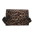 Leopard print crossbody bag with V-shaped flap and adjustable black wide shoulder strap - Khaki