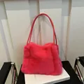 Chic vibrant pink faux mink fur tote bag with plush soft texture and slim handles - Rose Red